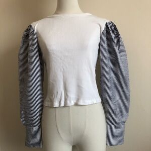 Zara seersucker sleeve blouse